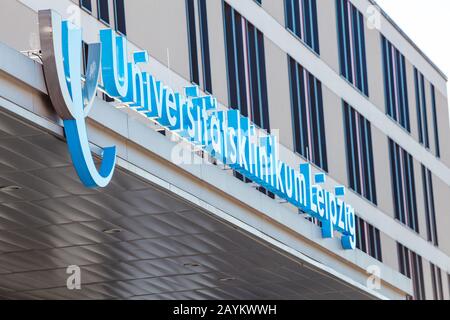 Lipsia, GERMANIA - 21 MAGGIO 2018: Clinica universitaria Accedi a Lipsia Foto Stock