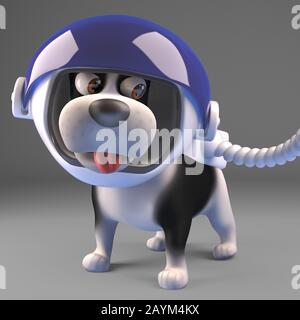Cartone animato cane in spacesuit pronto per esplorare lo spazio, 3d illustrazione rendering Foto Stock