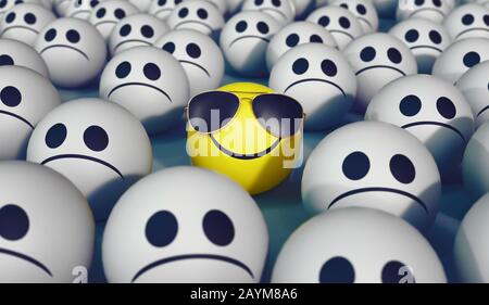 Volto triste e felice, concetto di felicità, illustrazione del rendering 3D Foto Stock