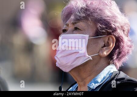 Città Del Vaticano. 16 febbraio 2020: Turisti stranieri nella Città del Vaticano che indossano mascherine protettive contro il coronavirus covid 19. L'Italia è l'unico paese in Europa ad aver sospeso completamente i voli diretti da e per la Cina come precauzione annunciata dal ministro degli Esteri Luigi di Maio. Amer Ghazzal/Alamy Live News Foto Stock