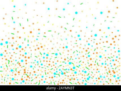Confetti nuova collezione sfondo. Meravigliosa texture sfondo confetti. Esagoni colorati, stelle, particelle di ovali. Illustrazione Vettoriale