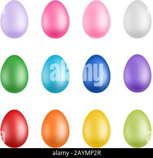 Set colorate uova di Pasqua su sfondo bianco Illustrazione Vettoriale