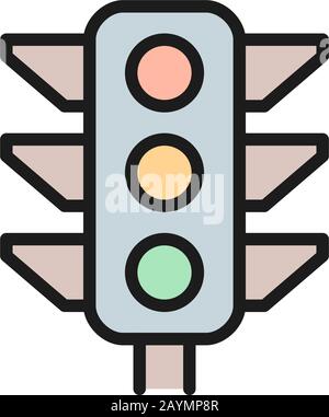 Semaforo vettoriale, icona della linea di colore piatta del semaforo. Illustrazione Vettoriale