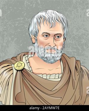 Aristotele vettore ritratto in linea art. Era un antico filosofo greco, scienziato e autore. Illustrazione Vettoriale