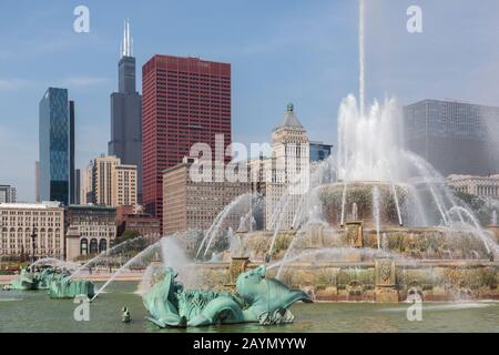 Buckingham Fountain, Grant Park di Chicago, USA Foto Stock