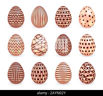 Set di uova di Pasqua su sfondo bianco. Illustrazione del vettore Illustrazione Vettoriale