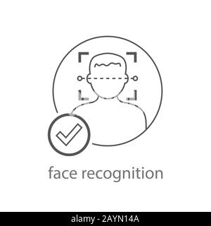 Icona di riconoscimento del volto vettore. Illustrazione Identificazione Facciale. Logo Face Detection. Scansione Del Simbolo Del Volto Umano. EPS 10 Illustrazione Vettoriale