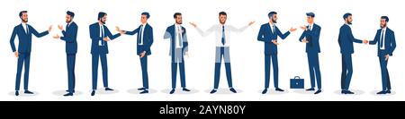 Uomini d'affari isolati. Set di caratteri aziendali che lavorano in ufficio. Progettazione vettoriale isolata. Team di business internazionale. Azienda globale Illustrazione Vettoriale