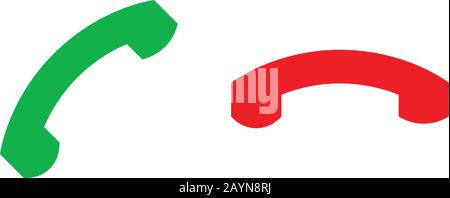 Icone di chiamata telefonica. Accettare la chiamata e rifiutare il pulsante di chiamata. Pulsanti verde e rosso con silhouette del ricevitore. Icone vettoriali isolate su sfondo bianco Illustrazione Vettoriale