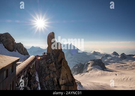 Alla stazione Aiguille du midi in cima al Monte Bianco, Chamonix, Francia Foto Stock