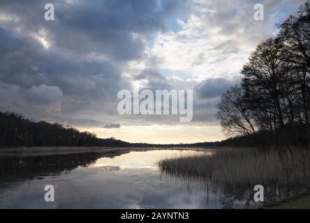 Gelido guardando il tramonto invernale ai piedi delle Eels, Ormesby. Foto Stock