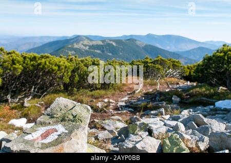 cartello per turisti in montagna Foto Stock