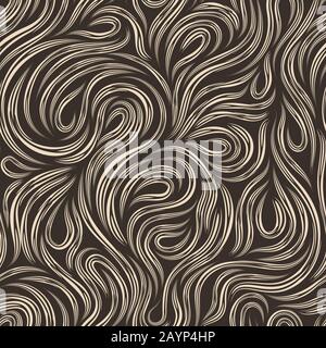 Trama vettoriale beige senza cuciture per la decorazione di tessuti o carta di linee tagliate che girano sotto forma di anse e spirali su uno sfondo scuro Illustrazione Vettoriale