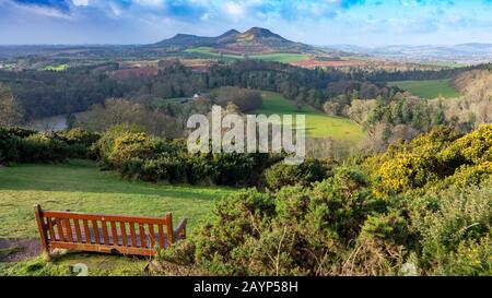 Scott's View in Scottish Borders vicino a Melrose, Scozia, Regno Unito Foto Stock