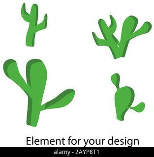 Set di cactus cartoon. Succulente di stile dei bambini. Illustrazione vettoriale su sfondo bianco. Elemento per il tuo progetto. Illustrazione Vettoriale
