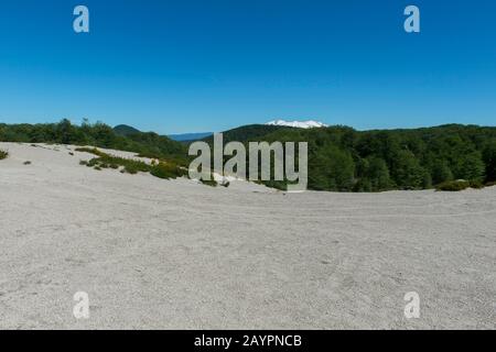 Cenere vulcanica dall'eruzione del Puyehue-Cordón Caulle del 2011 al Passo Cardenal Antonio Samoré, uno dei principali passi di montagna attraverso il so Foto Stock