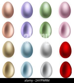 Set uova di Pasqua con colori metallici Illustrazione Vettoriale