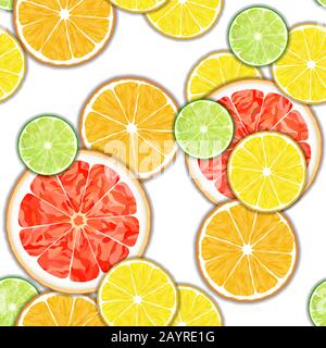 Illustrazione vettoriale di una fetta di limone arancio pompelmo e lime senza cuciture Illustrazione Vettoriale