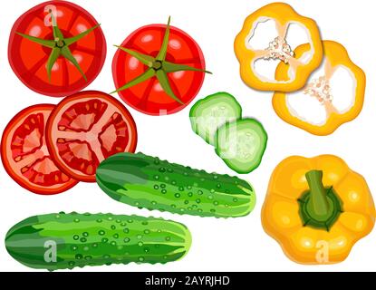 Set di verdure fresche crude su sfondo bianco. Illustrazione Vettoriale