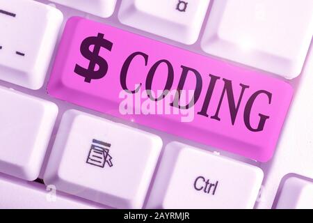 Nota di scrittura che mostra La Codifica. Concetto aziendale per l'assegnazione di codice a qualcosa per l'identificazione della classificazione Foto Stock