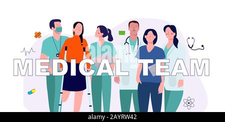 il medico e la squadra medica insieme al paziente che sta insieme l'illustrazione grafica vettoriale Illustrazione Vettoriale