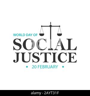 20 febbraio giornata mondiale della giustizia sociale immagine vettoriale. Giornata mondiale della giustizia celebrazione con scala di giustizia tipografia stile design Illustrazione Vettoriale