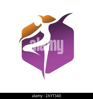 Persone astratte danzano su forma esagonale di fondo con design a spazio negativo Illustrazione Vettoriale