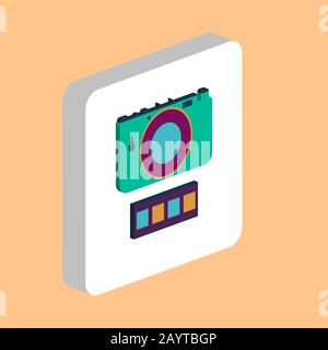 Icona vettore Semplice fotocamera. Illustrazione del modello di progettazione dei simboli per l'elemento dell'interfaccia utente mobile Web. Pittogramma isometrico a colori perfetto sul quadrato bianco 3d. Illustrazione Vettoriale