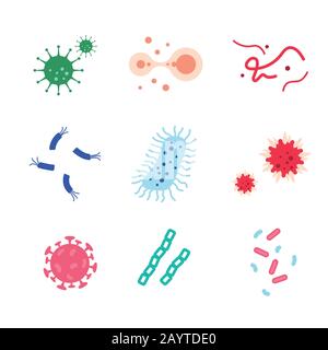 Icone di virus e batteri. Illustrazione del vettore Illustrazione Vettoriale
