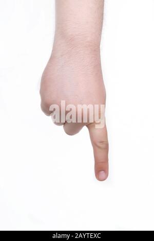 Punti manuali maschi con indice Foto Stock