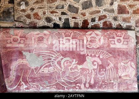 Pittura murale nel Palazzo dei Jaguar, Teotihuacan, sobborgo di Città del Messico, Messico, America Centrale Foto Stock