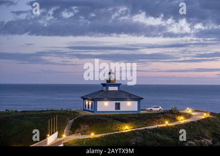 Antiguo Faro De Ribadeo, 1857, Isla Pancha (Illa Pancha) , Ribadeo, Lugo, Galizia, Spagna. Foto Stock