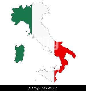 Mappa italiana su sfondo bianco con tracciato di ritaglio Foto Stock