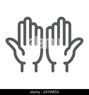 Icona della linea di preghiera islamica, islam e religione, segno delle mani di preghiera, grafica vettoriale, un modello lineare su sfondo bianco, eps 10. Illustrazione Vettoriale