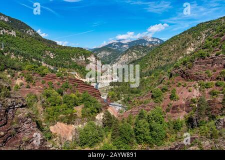 Gorges de Daluis o cioccolato canyon in Provence-Alpes, Francia. Foto Stock
