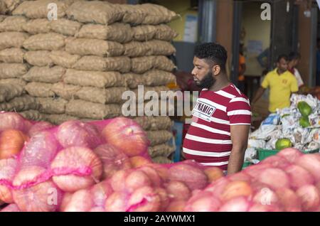 Dambulla, Sri Lanka: 18/03/2019: All'interno del più grande mercato della vendita di frutta e verdura nello Sri Lanka. Foto Stock