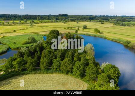 Old Durme meanders, a Waasmunster, Belgio; veduta aerea Foto Stock