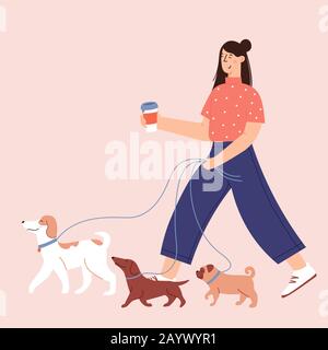 Appartamento Cartoon Vector Illustrazione di amicizia umana e cani Illustrazione Vettoriale