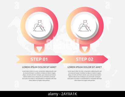 Infografica del cerchio del modello vettoriale. Concetto aziendale con 2 frecce ed etichette. Due fasi per diagrammi, diagramma di flusso, sequenza temporale Illustrazione Vettoriale
