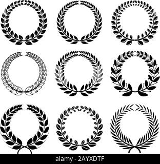 Set di vettori di Laurel wreaths. Wreath alloro insignia frame, vincitore wreath alloro e ramo premio raccolta illustrazione Illustrazione Vettoriale