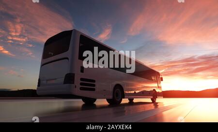 Autobus turistico sulla strada, autostrada. Concetto turistico e di viaggio. rendering 3d. Foto Stock