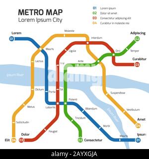Metro mappa della metropolitana. Concetto di trasporto vettoriale. Pianta mappa stazione metro e metropolitana schema della metropolitana illustrazione Illustrazione Vettoriale