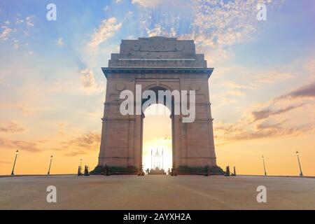 India Gate, famoso punto di riferimento di New Dehli, nessun popolo Foto Stock