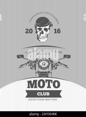 Moto d'epoca, festival mondiale dei motociclisti, modello di poster vettore di gara. Banner e poster retrò per moto con illustrazione del moto Illustrazione Vettoriale