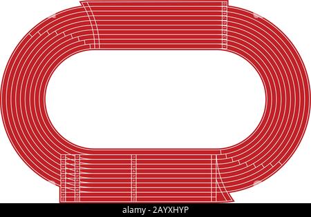 Pista da corsa di atletica. Stadio sportivo per competizioni atletiche, illustrazione dello stadio standard con pista da corsa Illustrazione Vettoriale