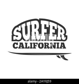 Stemma Vector surf vintage nero, logo. Illustrazione di badge o banner Illustrazione Vettoriale