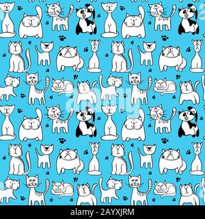 Vector senza cuciture pattern con gatti carini. Personaggio animale gatto museruola e sfondo con felino gatto e impronta illustrazione Illustrazione Vettoriale