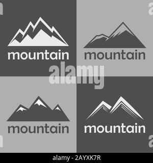 Icone piatte di montagna su sfondo grigio. Silhouette rock per logo sportivo. Illustrazione del vettore Illustrazione Vettoriale