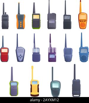 Set di icone walkie talkie. Set di cartoni animati di walkie talkie icone vettoriali per il web design Illustrazione Vettoriale