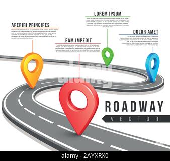 Mappa stradale per la progettazione di infografiche commerciali vettoriali. Infografica sulla mappa stradale e testo dei dati informativi per siti web, presentazioni e brochure Illustrazione Vettoriale